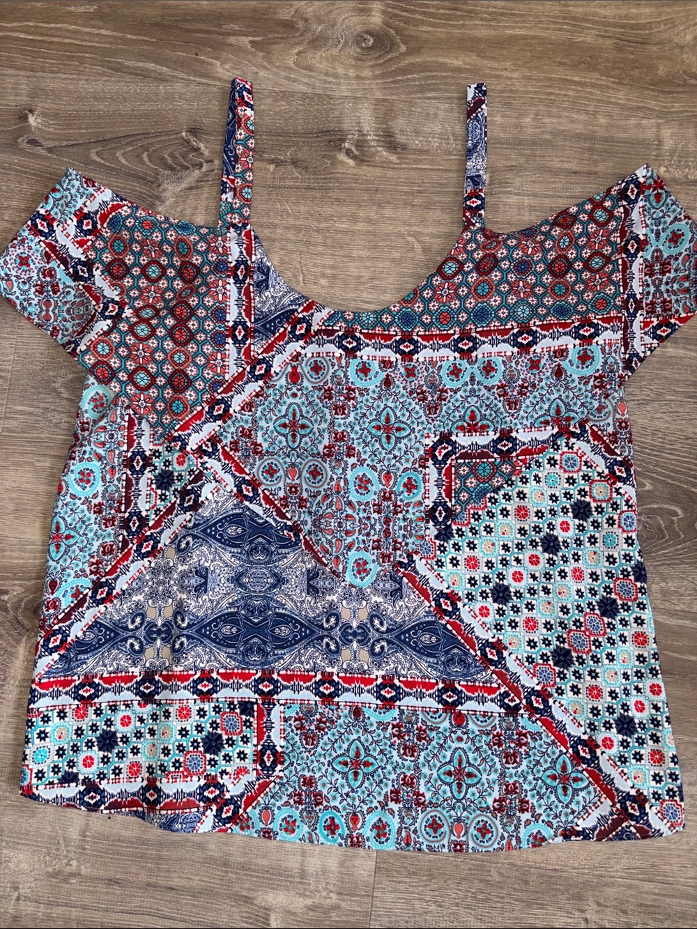 Braeve Cold-Shoulder Printed Camisole in Teal & Navy